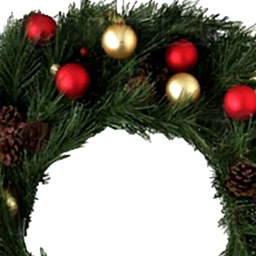 Red Bow Christmas Wreath 25 Cms