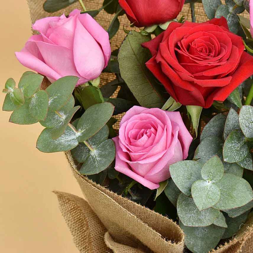 3 Pink 3 Red Roses Love Bouquet For Valentines Day