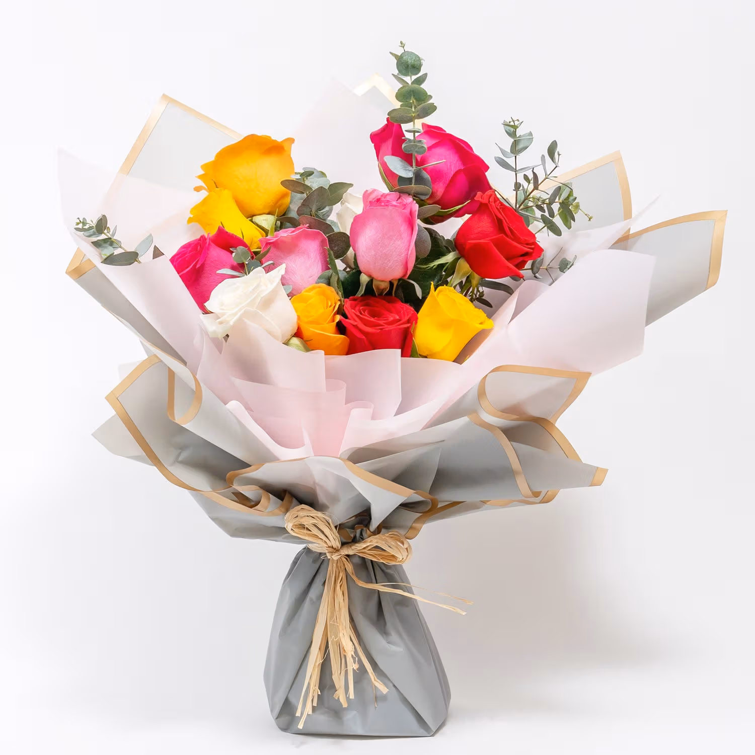 Mixed Color Flower Bouquet with Fruit Cake