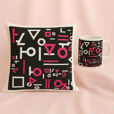 Stylish Geometric 'Life is a Game' Mug and Cushion Bundle
