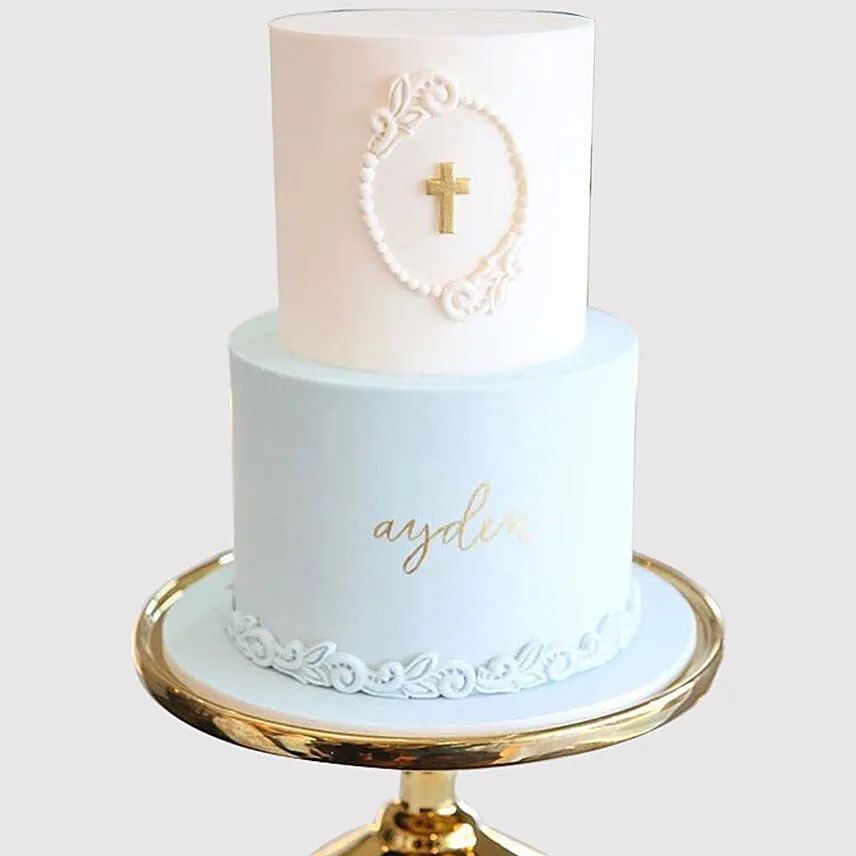 Two Layered Designer Christening Cake