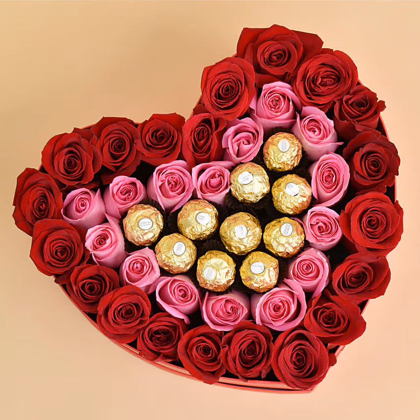 Roses and Chocolate In a Heart Shaped Box