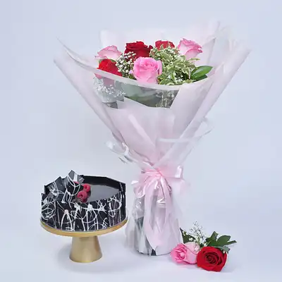 Exquisite Pink & Red Roses Bouquet - 6 Stems