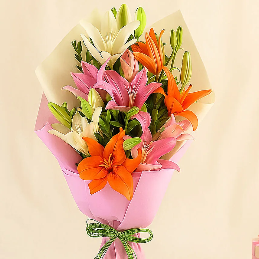 Attractive Mixed Asiatic Lilies Bunch