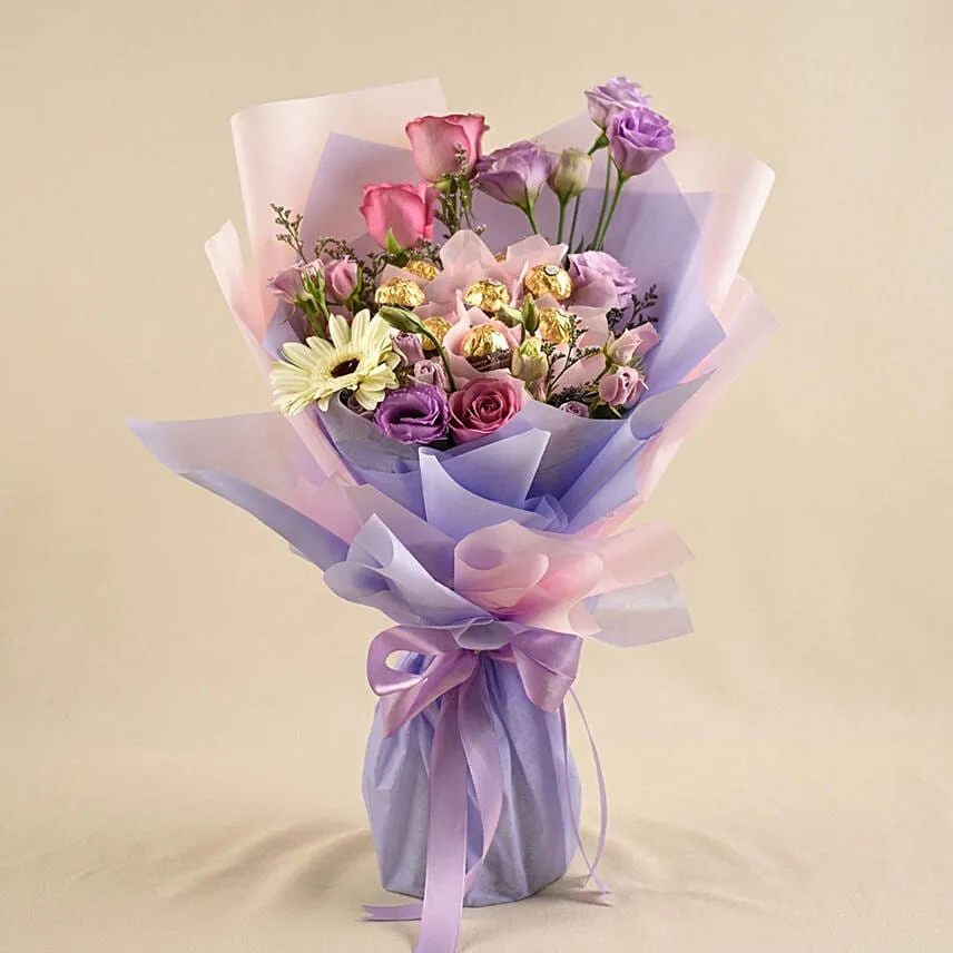 Mixed Flowers & Ferrero Rocher Hand Bouquet