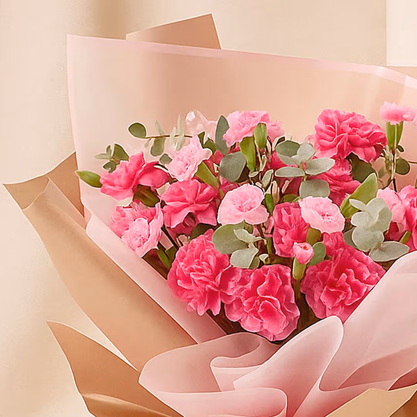 Birthday Wishes Carnations Hand Bouquet