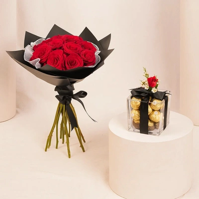 Red Roses Bouquet with Ferrero Rocher Chocolates