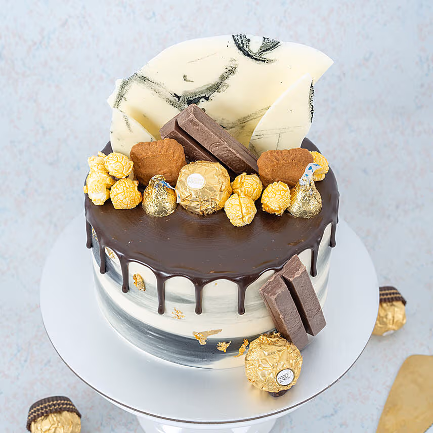 Black and White Chocolate and Biscuit Strawberry Cake 8 inch