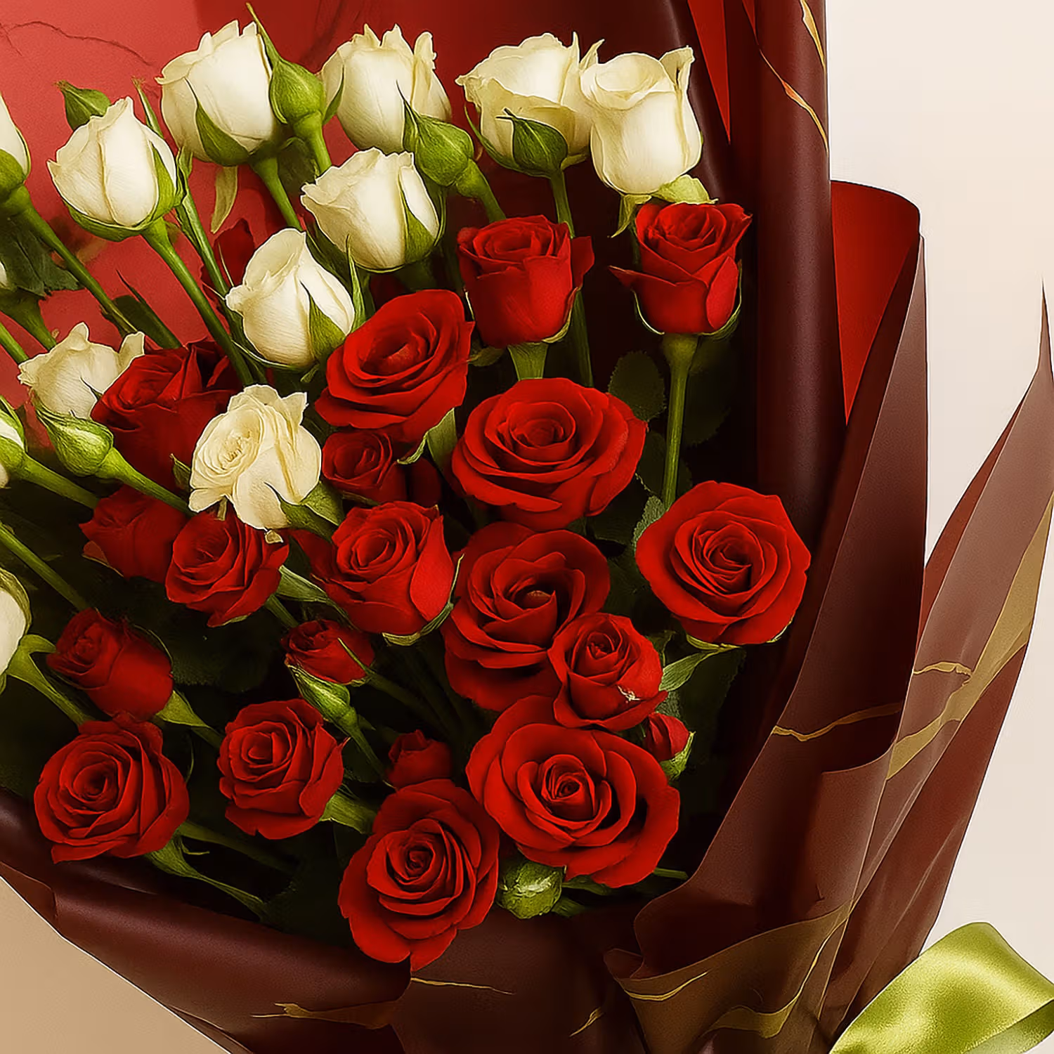بوكيه ورد سبري روز أحمر و أبيض