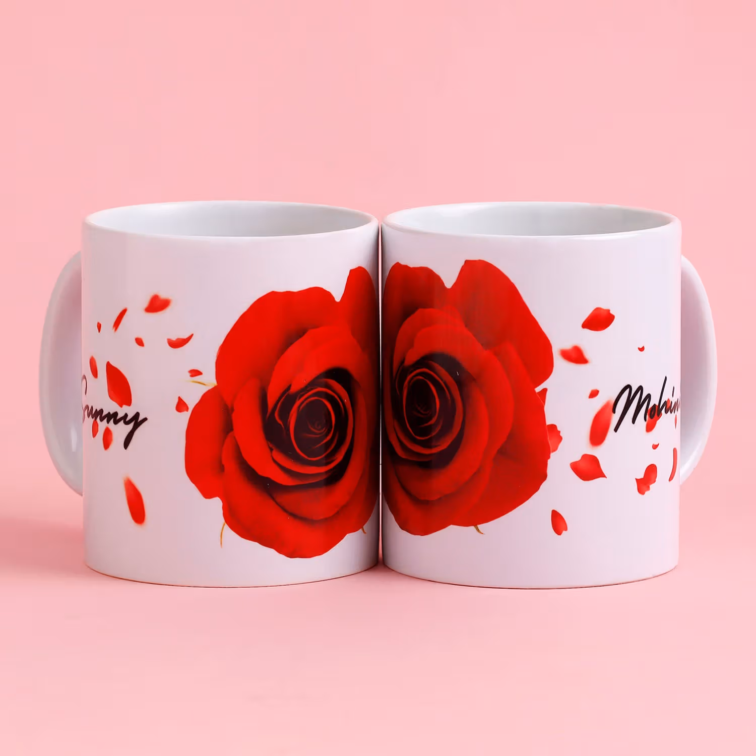 Blooming Love Personalized Ceramic Mug Set - Perfect Gift for Couples