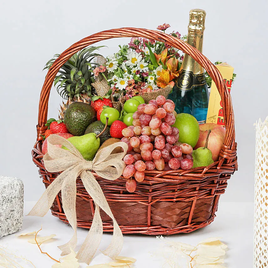 Fruits Basket with Flowers & Juice