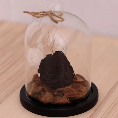 Elegant Black Forever Rose in Premium Glass Dome with Wooden Base
