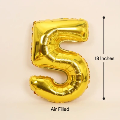 Elegant Gold Foil Number 5 Balloon - 18 Inches Air Filled