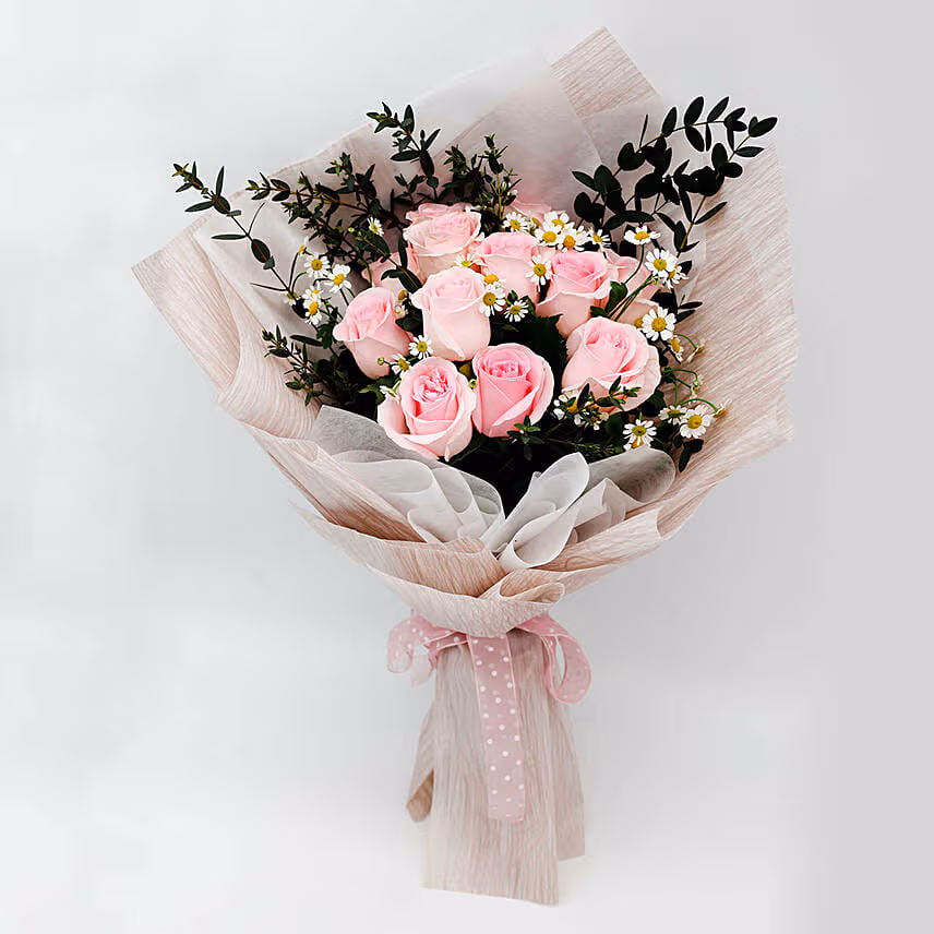 Titanic Rose Chamomile Bouquet with Greeting Card