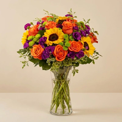Vibrant Mixed Flowers Glass Vase