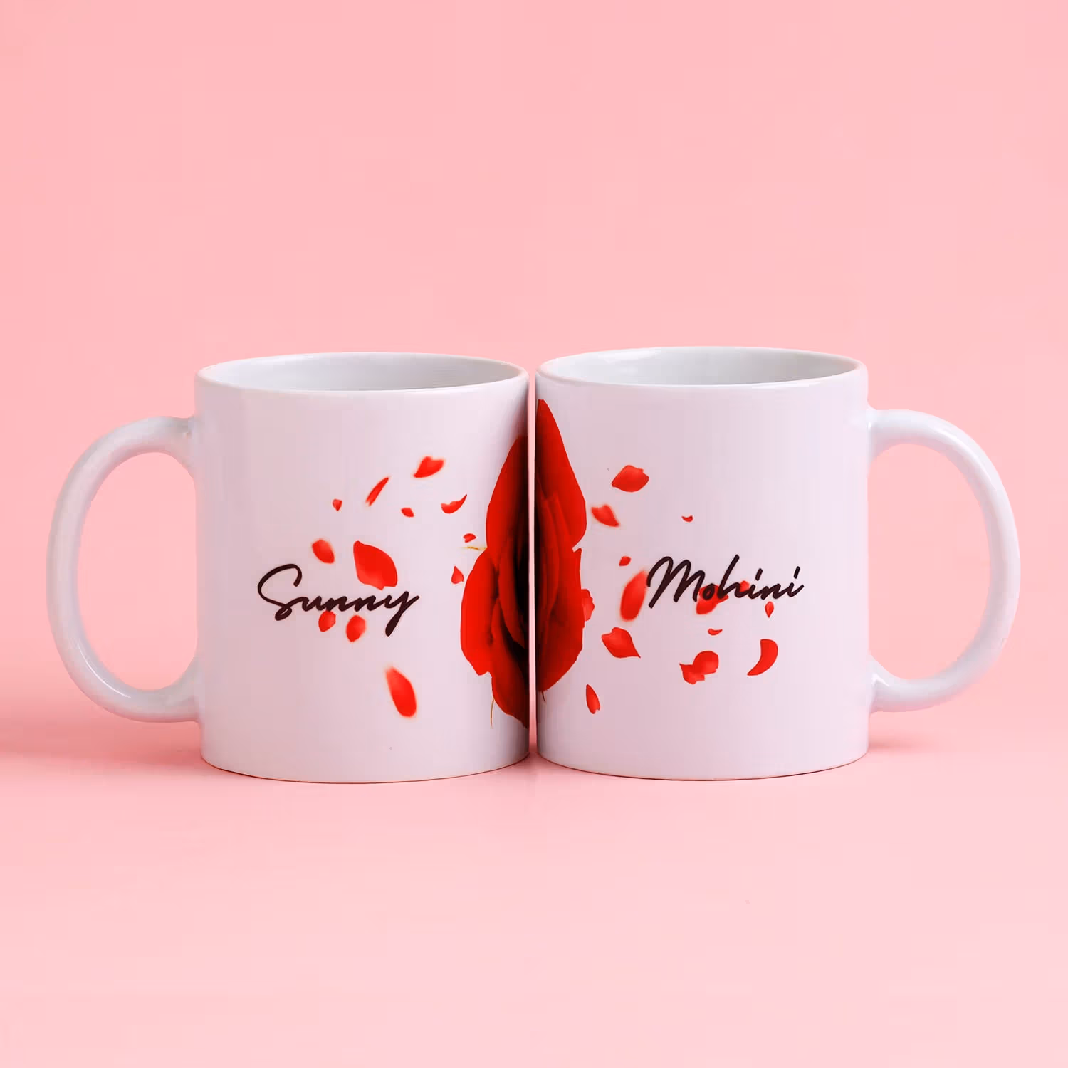 Blooming Love Personalized Ceramic Mug Set - Perfect Gift for Couples