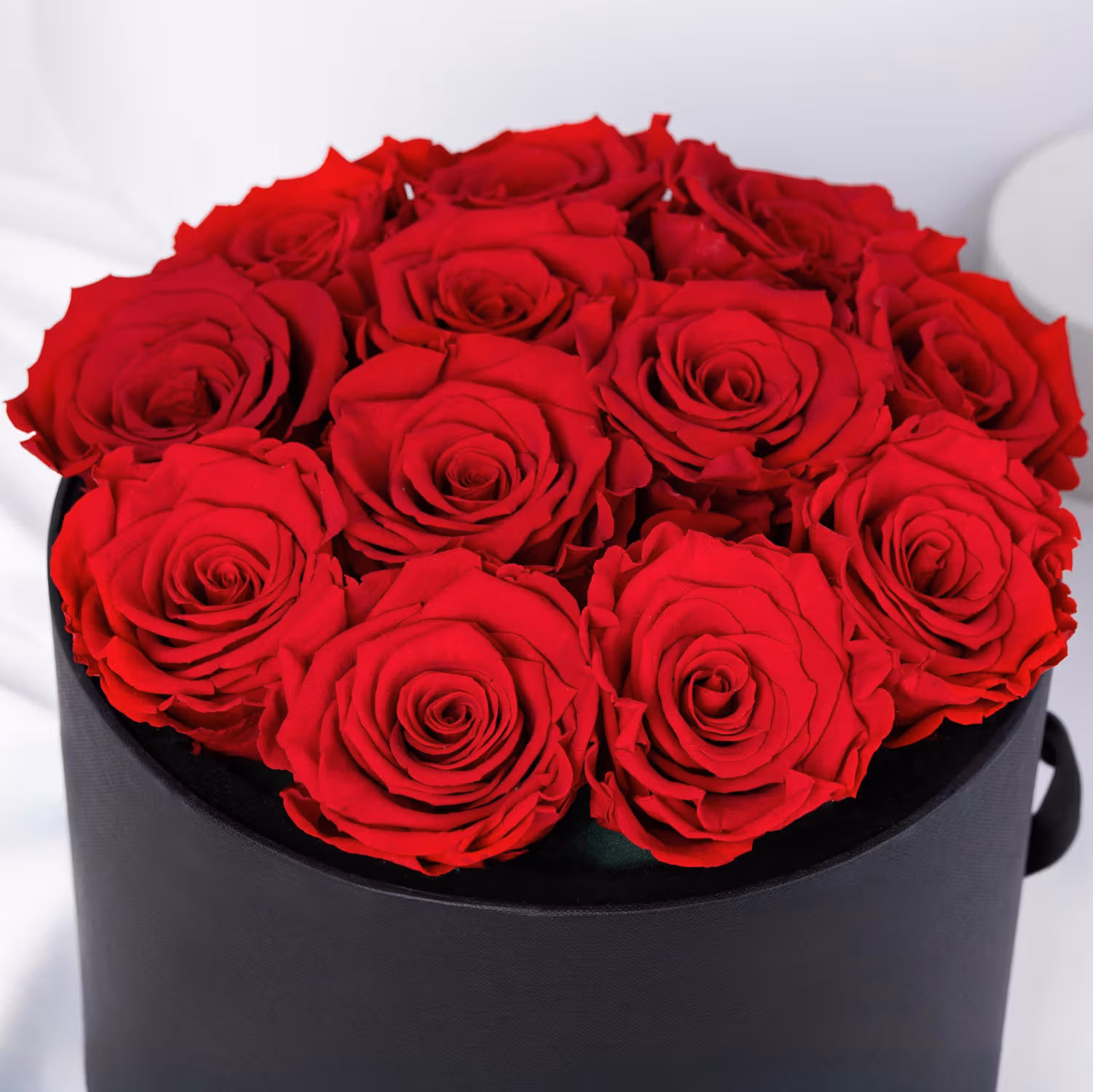 Rosy Glow of Love: Luxurious 12 Red Forever Roses in Elegant Black Box - Red