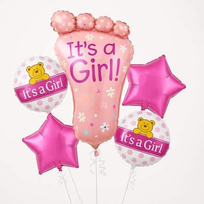 Adorable 'It's A Girl' Foil Balloon Bouquet - Perfect for Baby Showers