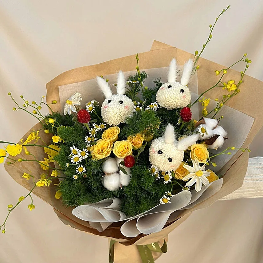 Whimsical Bunny Bloom Buddies Flower Bouquet