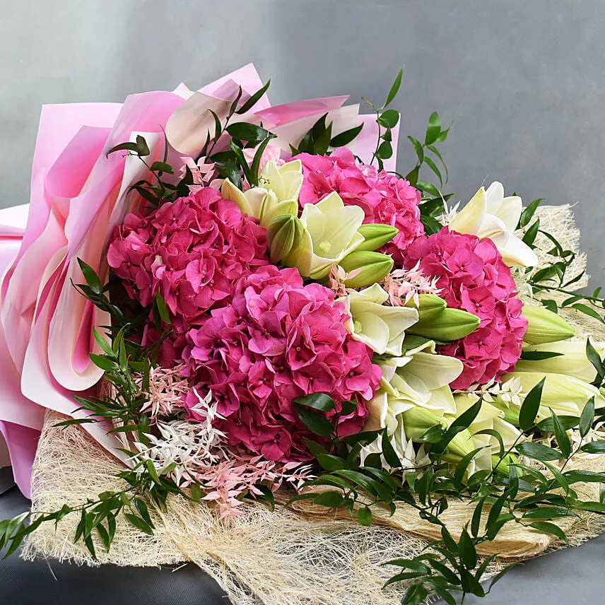Hydrengea And Lillies Long Bouquet