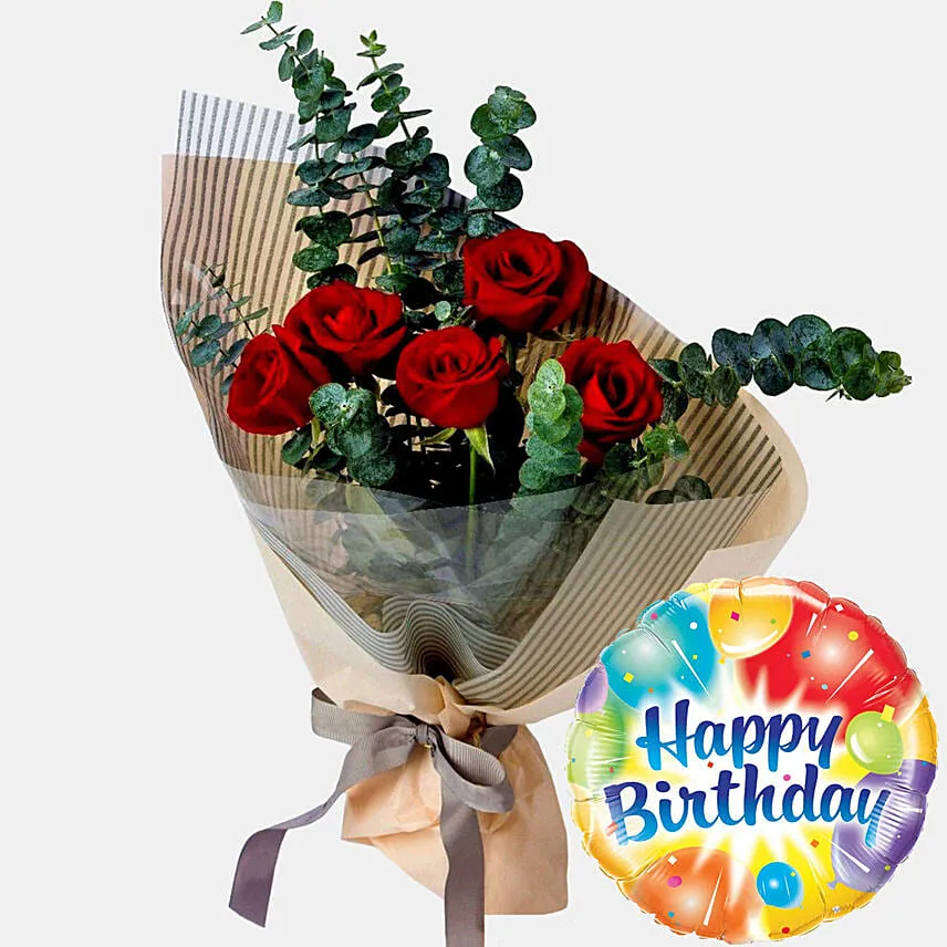 Red 15 Roses Love Bouquet with Birthday Balloon