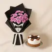 Elegant Purple Daisy Bouquet with Blackforest Cake for Dad