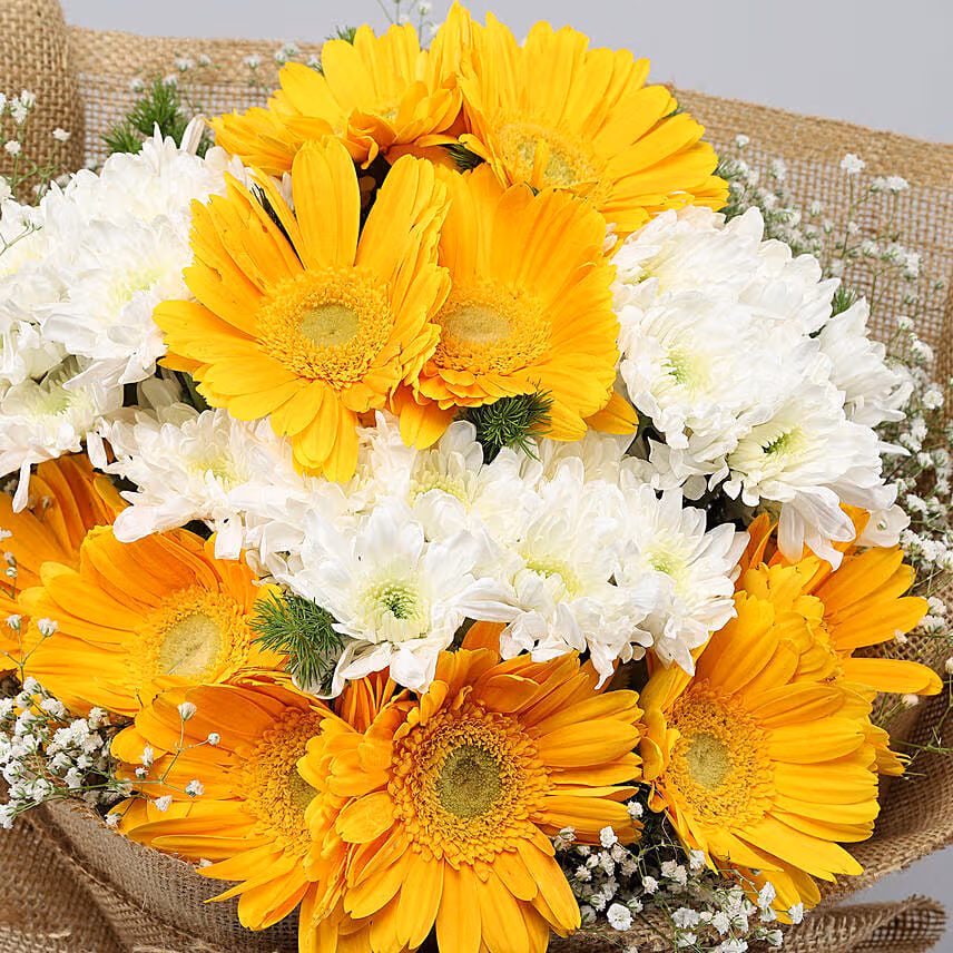 Lovely Yellow White Flowers Jute Bunch