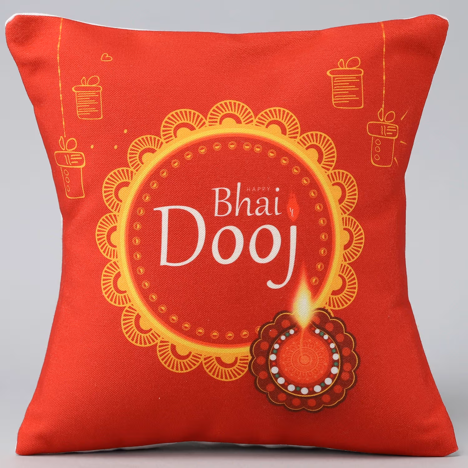 Elegant Bhai Dooj Celebration Cushion with Vibrant Design