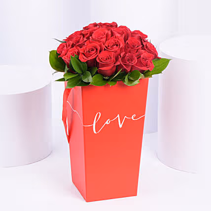 Romantic Red Rose Bouquet in Elegant Love Box