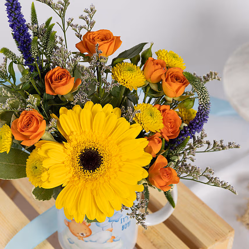 New Born Boy Flower Mug