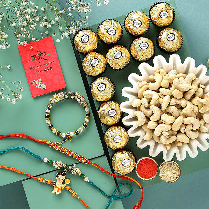 Sneh Enchanting Rakhis With Cashews & Chocolate Box
