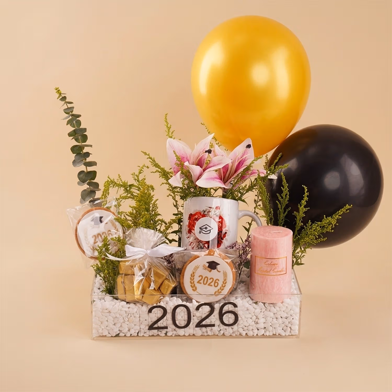 Pink Lily Women Graduation Gift Hamper n Balloons