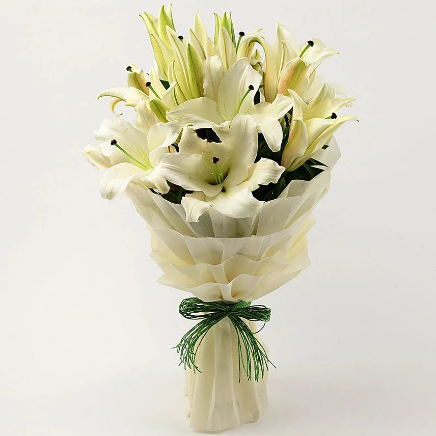 5 Serene White Oriental Lilies Bouquet