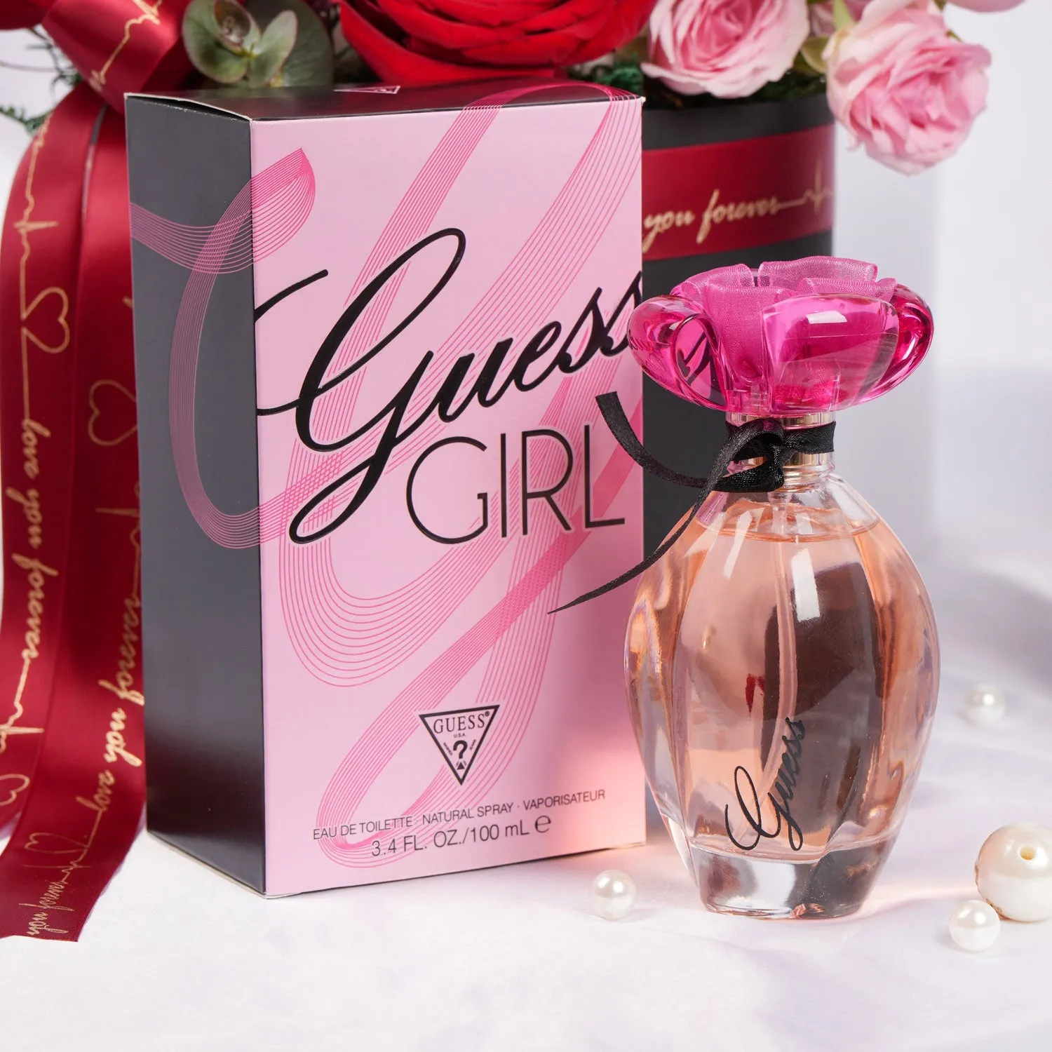 Luxurious Love Rose Box with Guess Girl Perfume