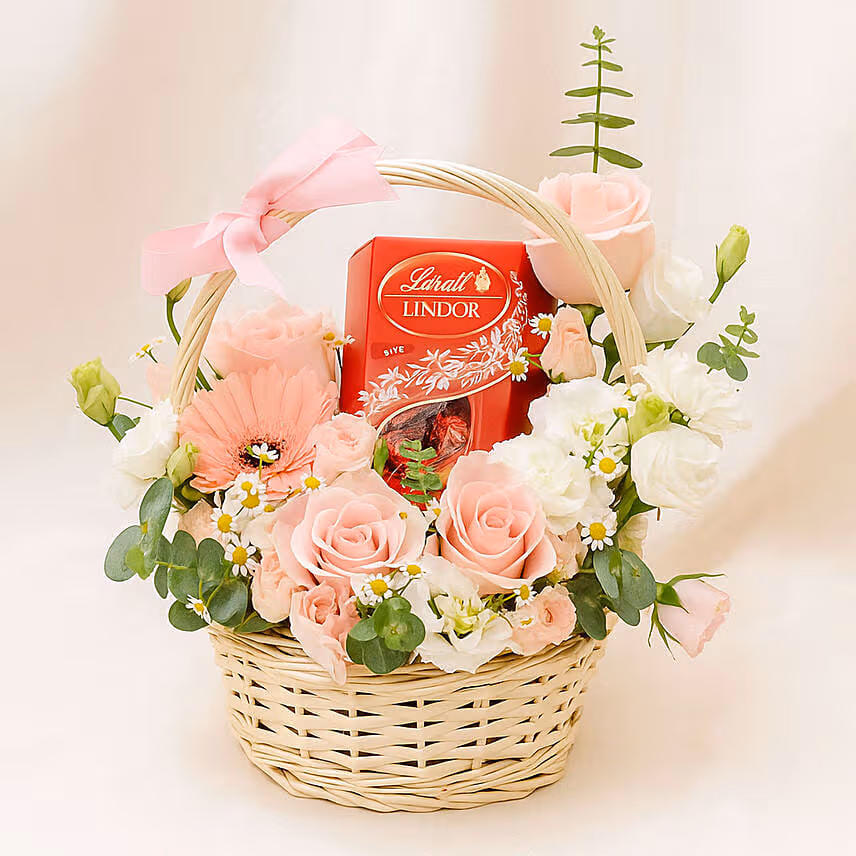 Elegant Flower Basket with Lindt Lindor Chocolates