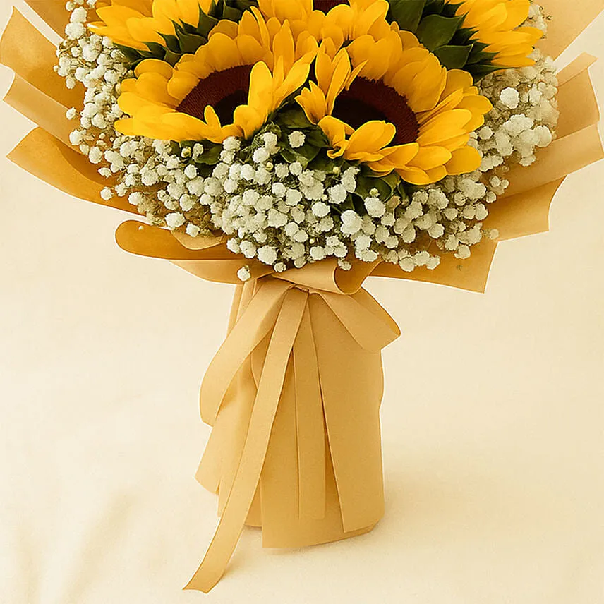 Glowing Sunflowers Beautifully Tied Bouquet