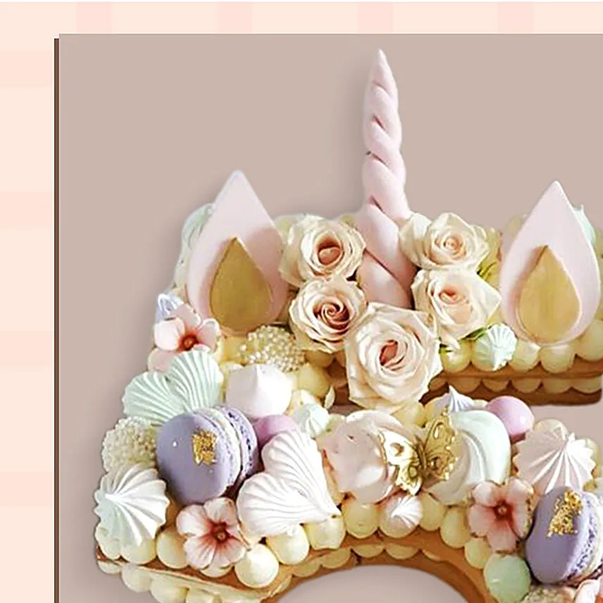 Number 5 Macarons Artificial Flowers Cake