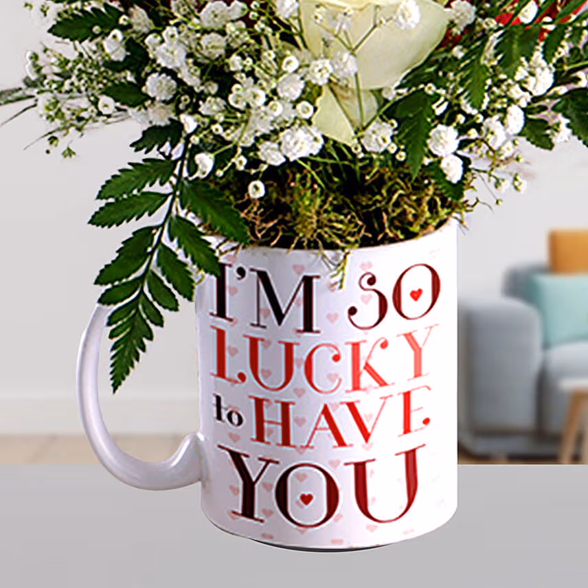 Alluring Mixed Roses In Lucky To Have U Mug
