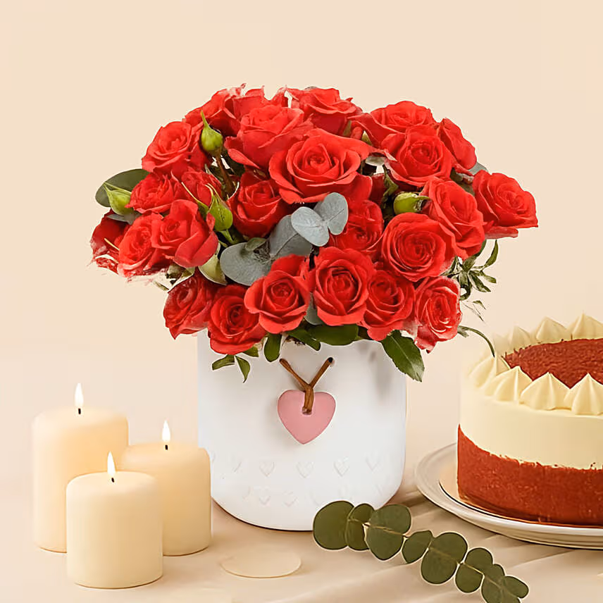 Scrumptious Red Velvet Cake with Wine n Flowers
