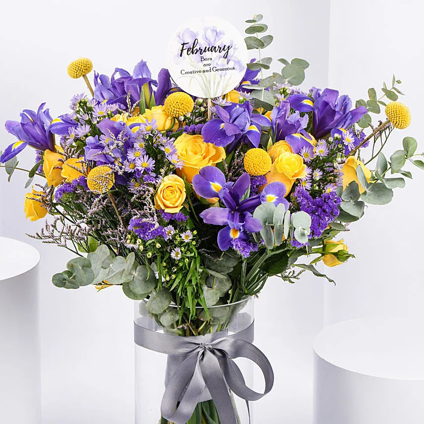 February Birthday Iris Flower Arrangement
