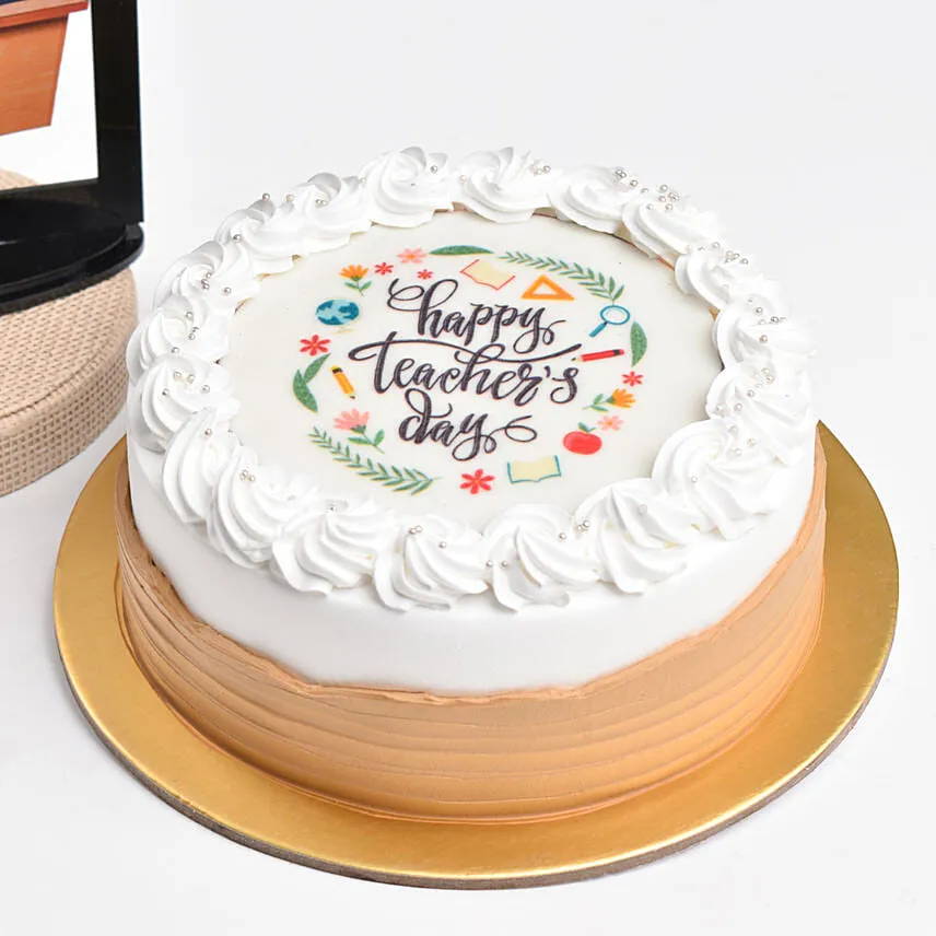 Happy Teachers Day Chocolate Cake With Carricature