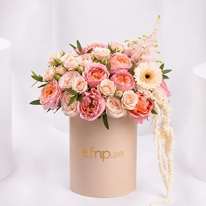 Peach And Pink Roses Luxury Flower Box