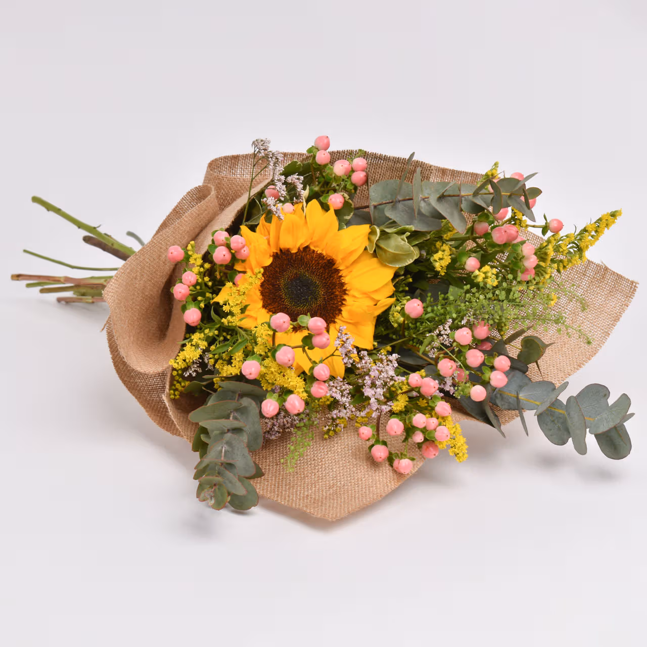 Exquisite Sunflower and Hypericum Bouquet - A Burst of Color and Elegance