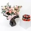 Exquisite Pink Rose Bouquet with Decadent Choco Berry Cake