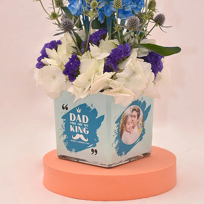Charming Hydrangea In Square Personalised Glass vase