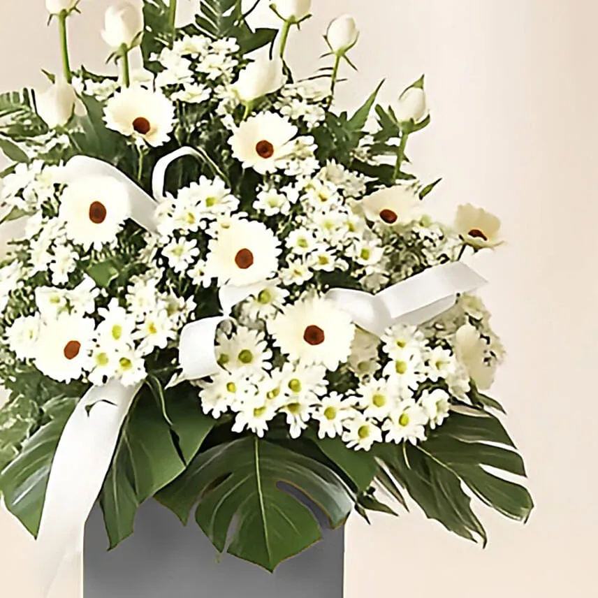 Serene Mixed Flowers Brown Stand Arrangement