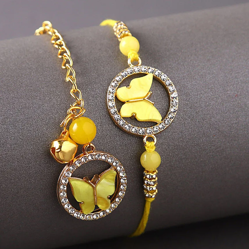 Sneh Yellow Rakhi Set With Lindt Chocolates & Almonds