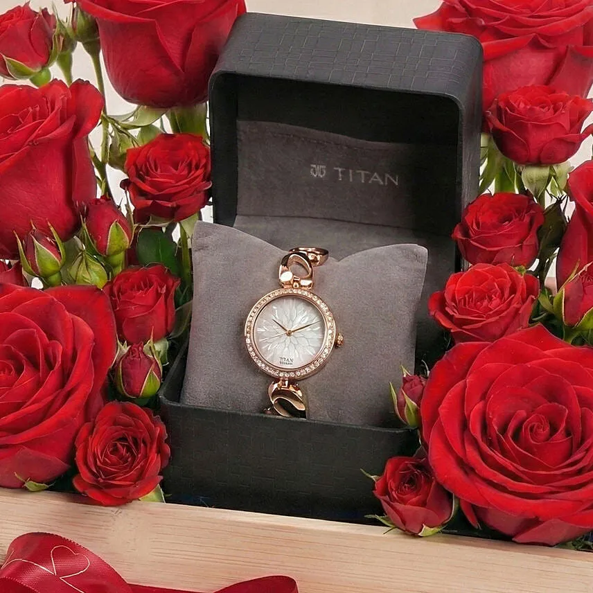 Titan Raga Watch and Roses Gift for Her
