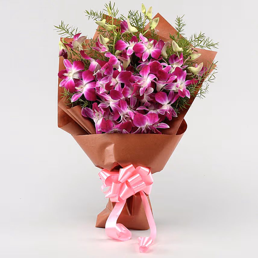 Six Exotic Purple Orchids Bouquet