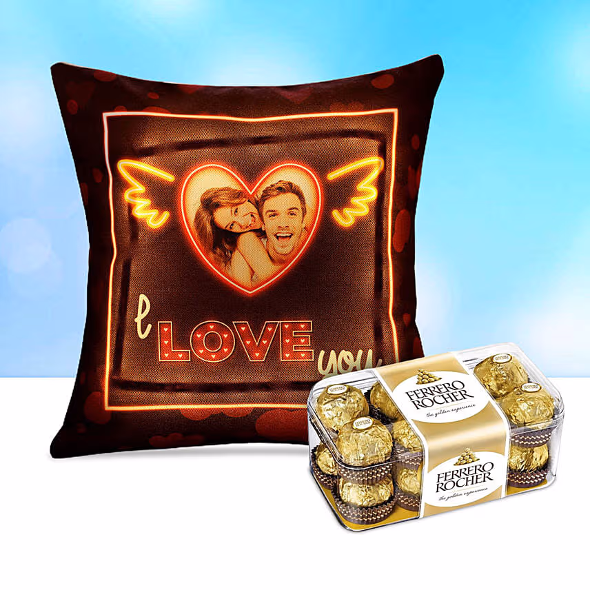 I Love You Personalised Led Cushion With Ferrero Rocher